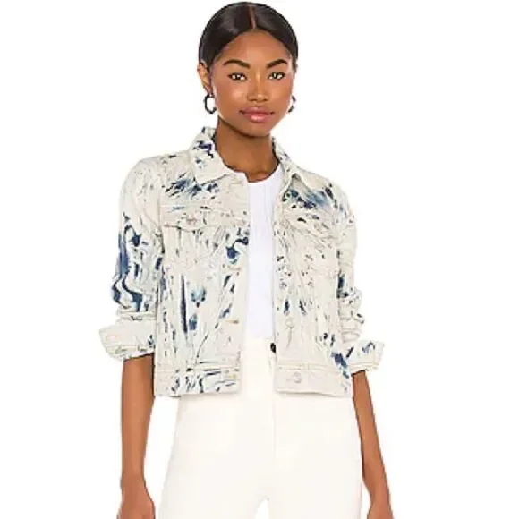 FREE PEOPLE RUMORS JONES TIE DYE BLUE DENIM JACKET