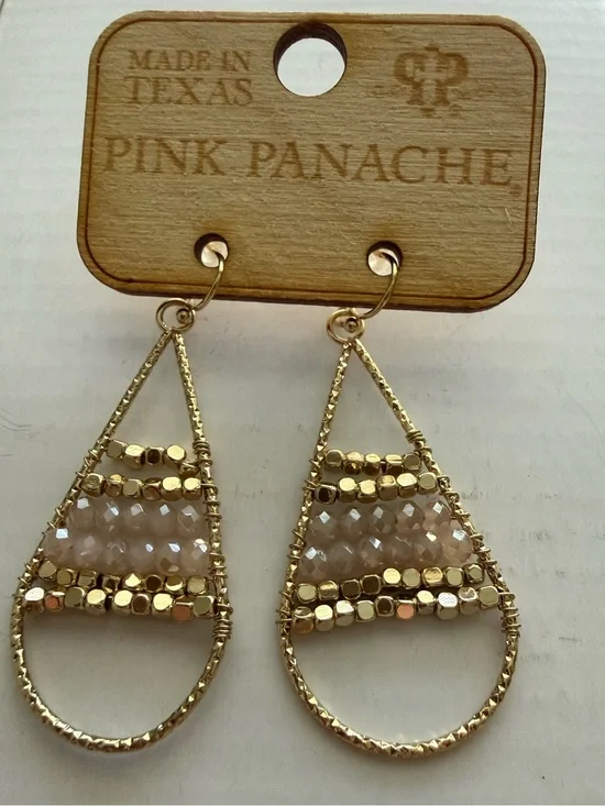 Pink Panache Gold Teardrop Earrings with Blush Pink Beads *NWT