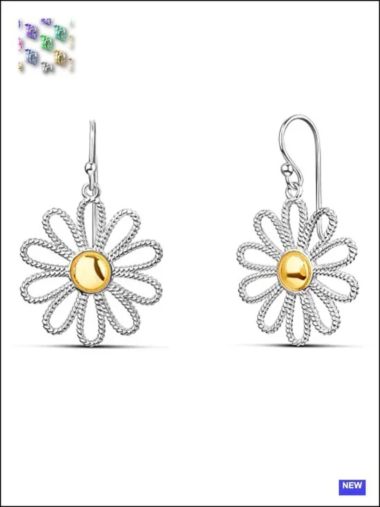 Sterling Silver Plated Daisy Dangle Earrings Flower Drop Hypoallergenic