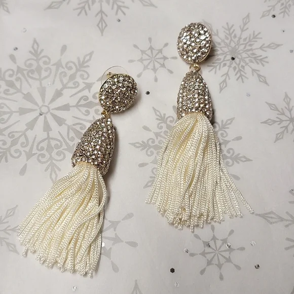 SUGARFIX by BaubleBar Crystal and Tassel Statement Earrings Gold and Cream
