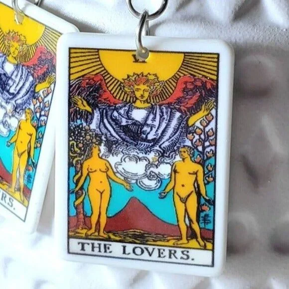 Mystical Tarot Card The Lovers Oracle Archetype Lightweight Earrings