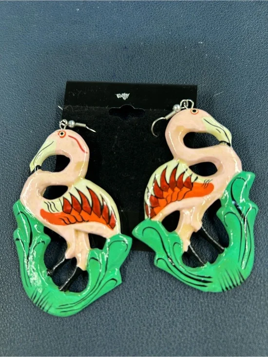 Adorable wooden flamingo earrings