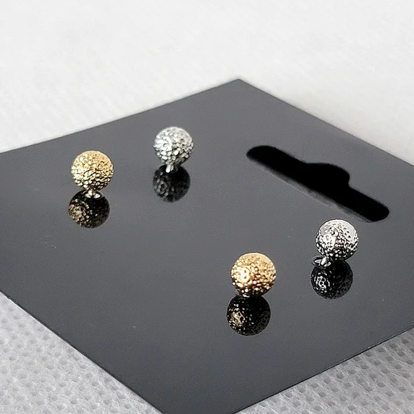 Two Pair Hammered Ball Stud Earrings Gold and Silver Tone