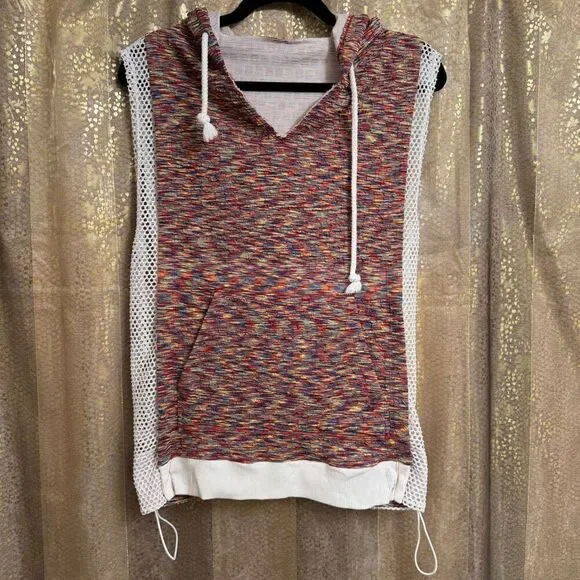 Free People Movement Prism Red Earth Colorful Mesh Hooded Tank Top L