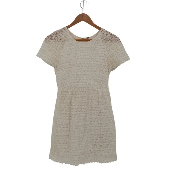 Free‎ People Dress Size 0 Short Sleeve Lace Mini Ivory White Cottagecore