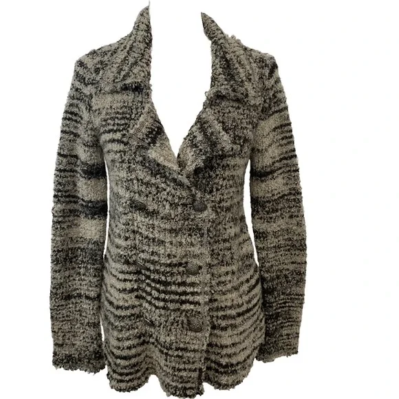 Free People‎ Fuzzy Sweater Woman Small Oversize  Buttons Brown Acrylic Wool Boho