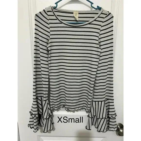 Free People Striped Long Sleeve Top‎ with Ruffled Bell Sleeves - XS