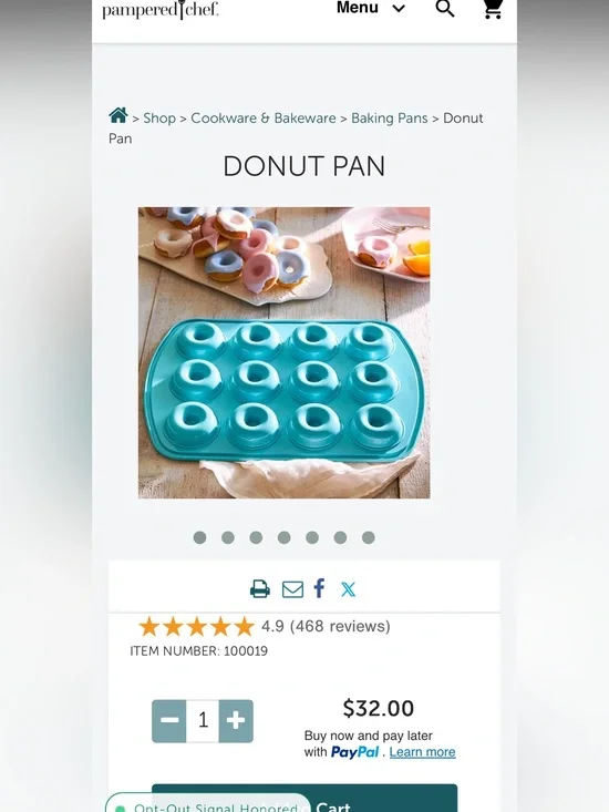 Turquoise Donut Pan - Nonstick 12-Cup Mold Pampered Chef