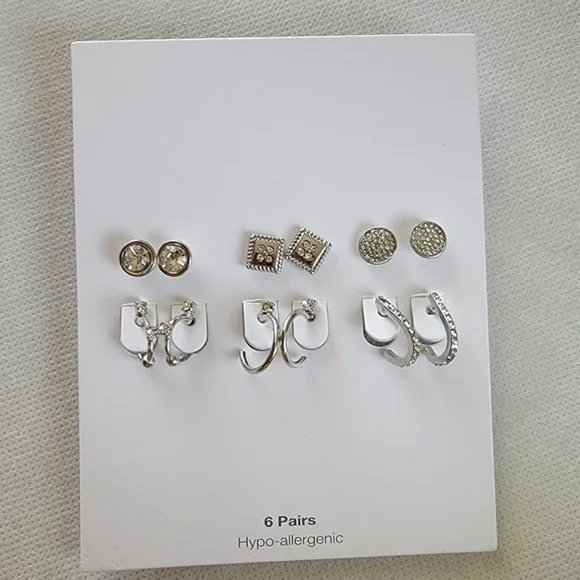 6 Pairs of Rhinestone Stud and Hoop Fashion Earrings