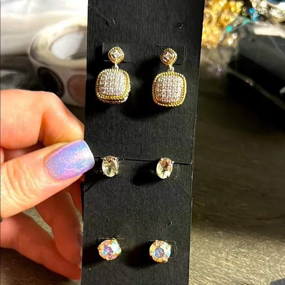 Elegant‎ Gold and Silver Stud Earrings Set