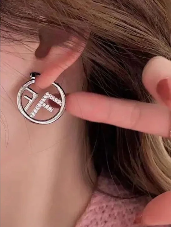 & Other Stories Silver Crystal Logo Hoop Earrings