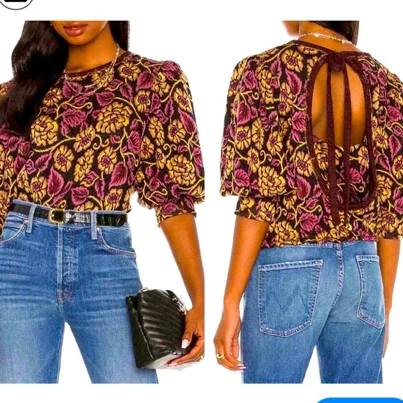 Free People NWT No Ordinary Black Floral Reversible SweaterTop - Size Medium‎