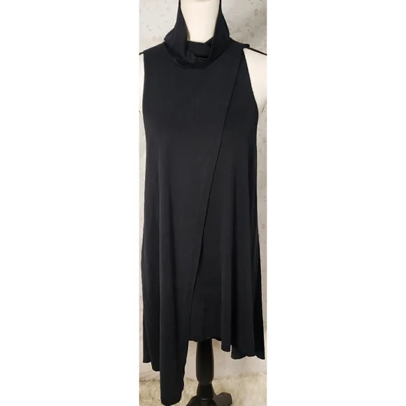 Free People We the Free Cowl Turtle Neck Dress Shift Layered Dark Gray Boho