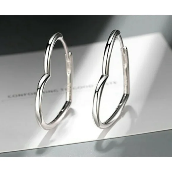 NEW Heart Hoop Earrings, Rhodium‎ Plated 925 Silver
