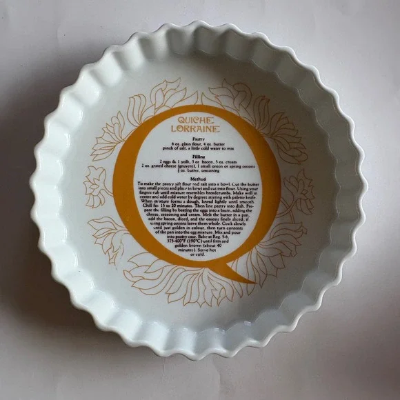 Vintage Shafford Quiche Lorraine Recipe Dish Oven to Table Porcelain Fluted 9.5