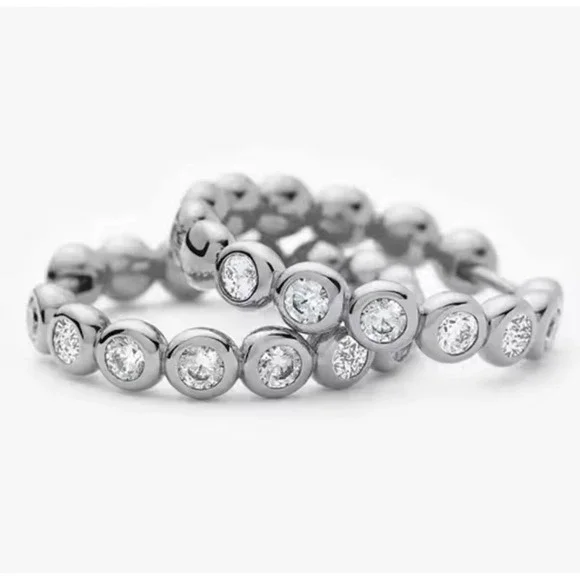 Gold Plated Bezel‎ 18k Moissanite Bubble Hoop Earrings Round Clear Huggies