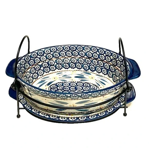 Temp-tations Presentable Ovenware By Tara Old World Blue 2 Qt Baking Casserole