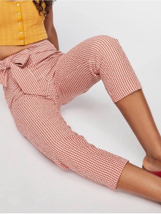 Free People‎ Gingham Tie-Waist Cottagecore High Rise Crop Pants.