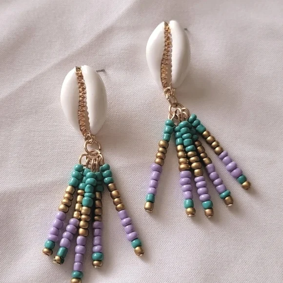 Seashell Beaded Drop Earrings Beachy