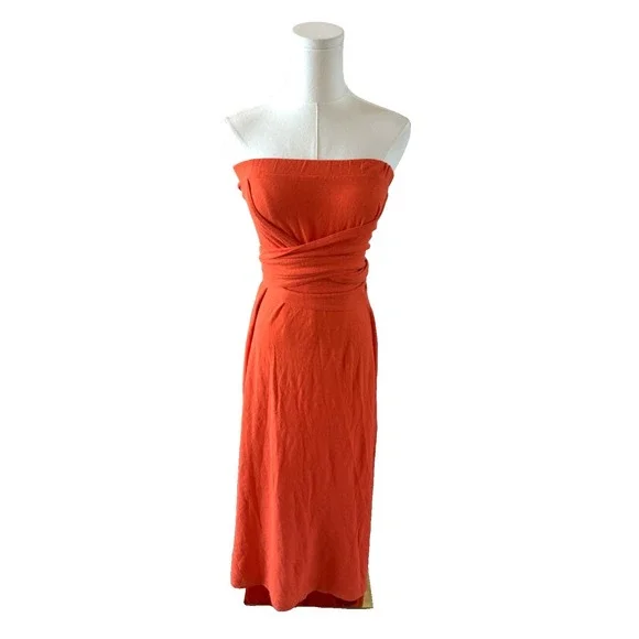 Free People FP Beach Boho Cotton Hemp‎ Orange Wrap Maxi Dress Resort Sz Small