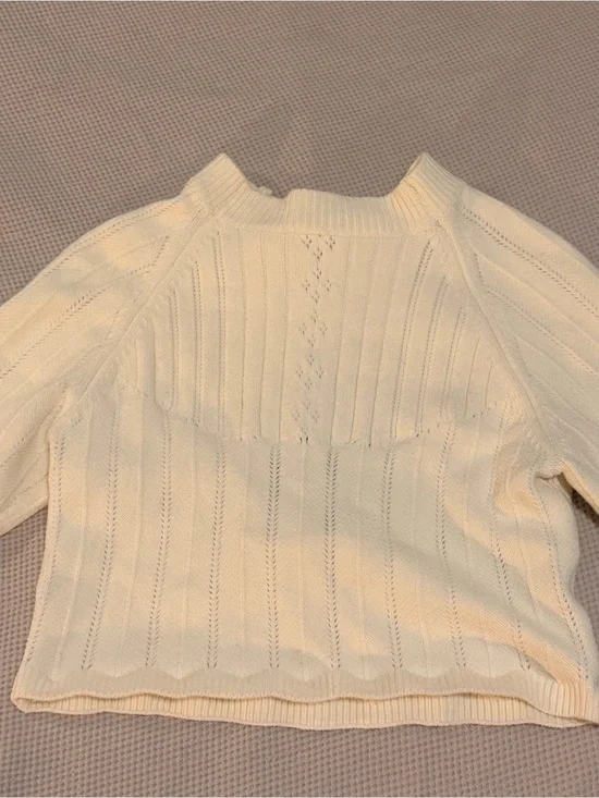 Free People Cream Cable-Knit Scoop Neck Sweater