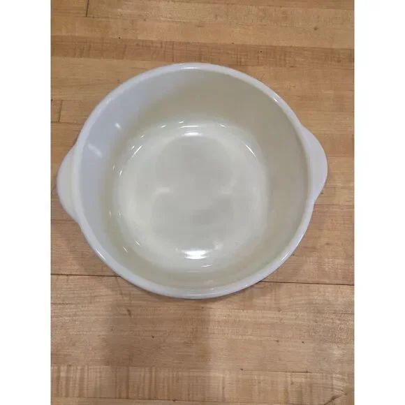Vintage Fire King Milk Glass 1.5 Qt Casserole Bowl Tab Handles 1940s