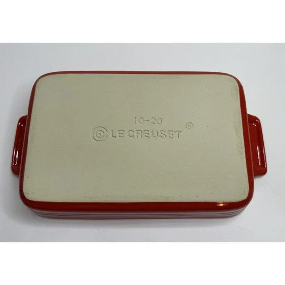 Le Creuset Red Ceramic Baking Pan Rectangle side handles 10 - 20 EUC