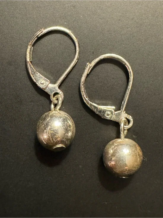 Silver Tone Ball Drop Leverback Earrings Classic Minimalist Everyday