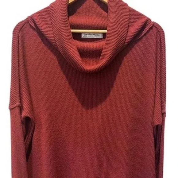 Free People Burgundy Red Waffle Knit Cowl Neck Oversized Tunic Size‎ XS