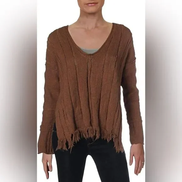 Free People Womens Distressed Pullover Sweater