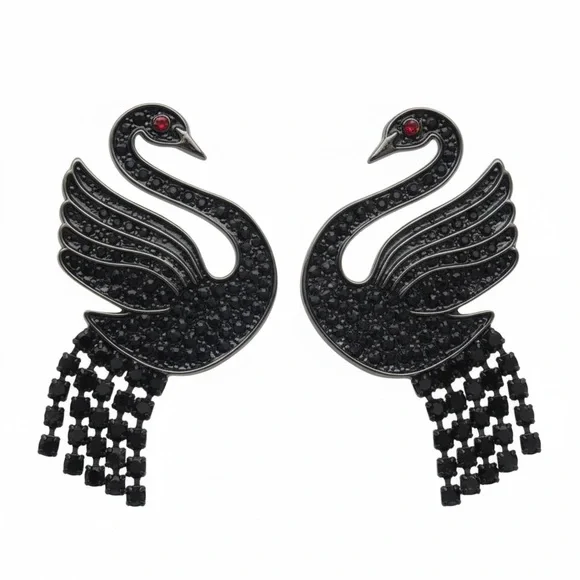 Black Swan‎ Dangle Stud Earrings Red Eye Hypoallergenic Statement Jewelry NWT