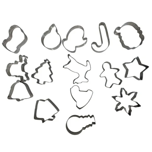 14 Piece Christmas Cookie Cutter Set Stainless Steel Holiday Baking Molds Silver