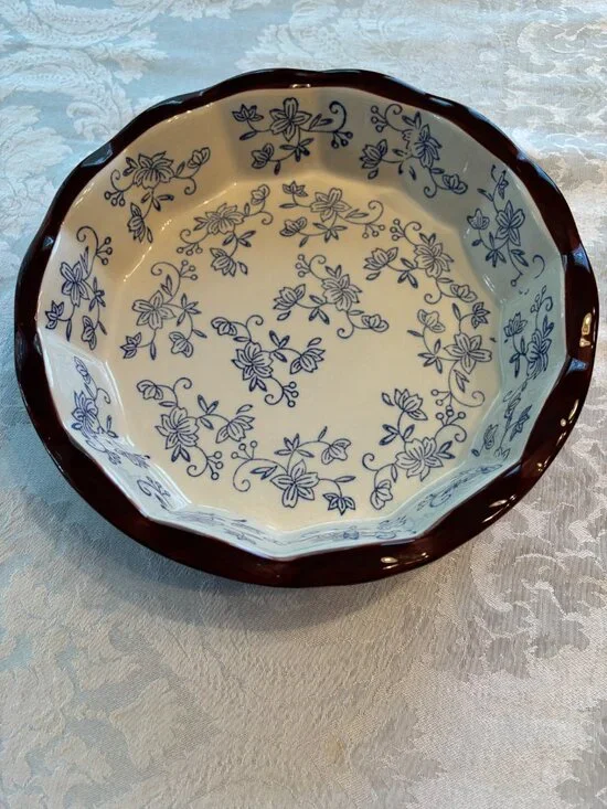 Temptations Blue/Cream Floral Lace Baking Dish 9