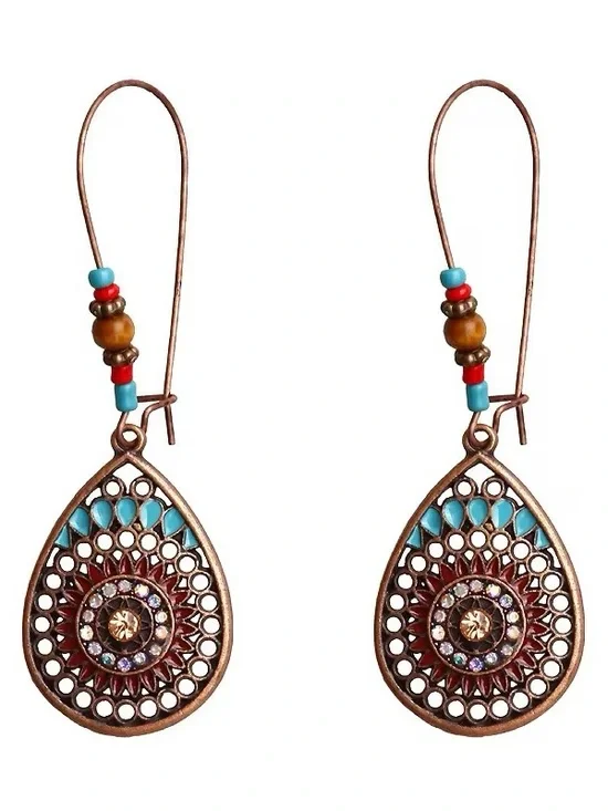 ***Elegant Boho Turquoise Teardrop Filigree Earrings