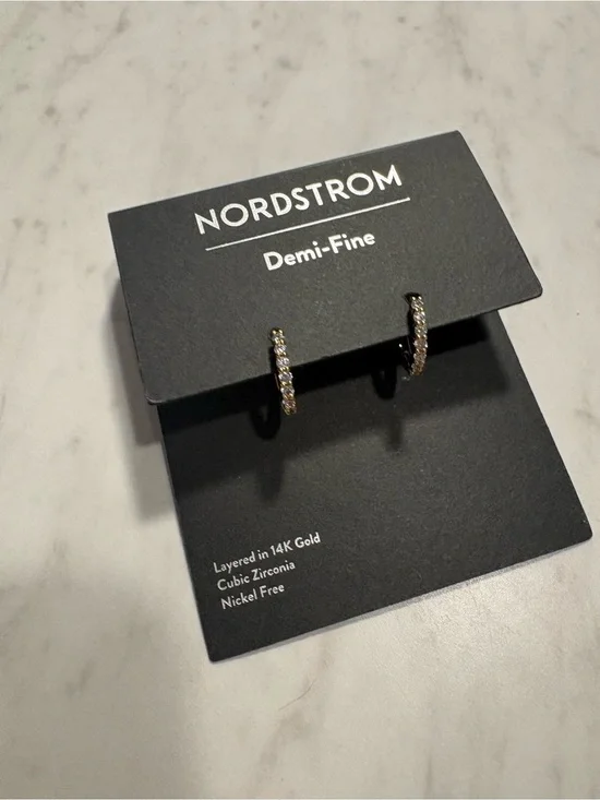 Nordstrom Demi-Fine Gold Cubic Zirconia Hoop Earrings