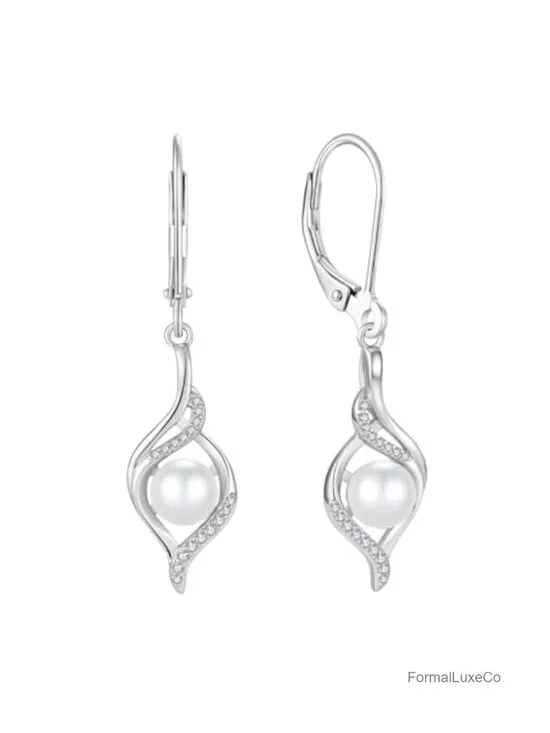 925 Sterling Silver Infinity Leverback Earrings with 6mm Pearl Drop
