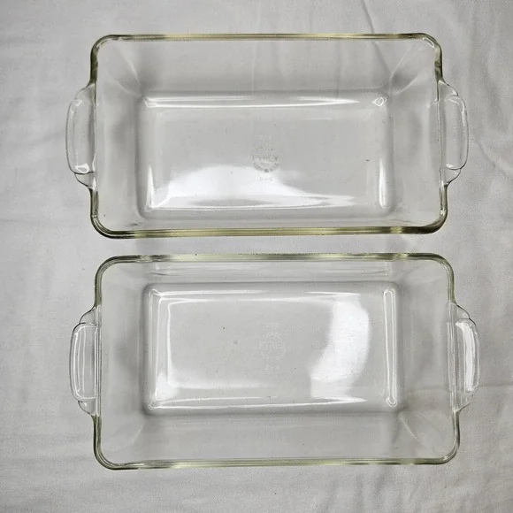Vtg PYREX 212 Clear Glass Bread Loaf Pans‎ 1.5 Quart Set of 2 Made in USA