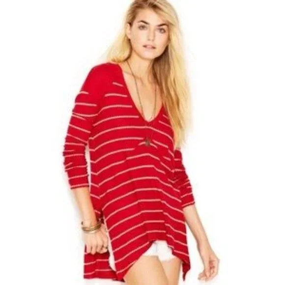 Free People Striped Sunset‎ Park Thermal Tunic Waffle Knit Bohemian sz Medium