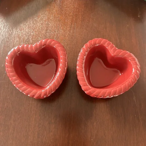 Century Set Of 2 Mini Ceramic Heart Shaped‎ Loaf Pans - 7 Oz