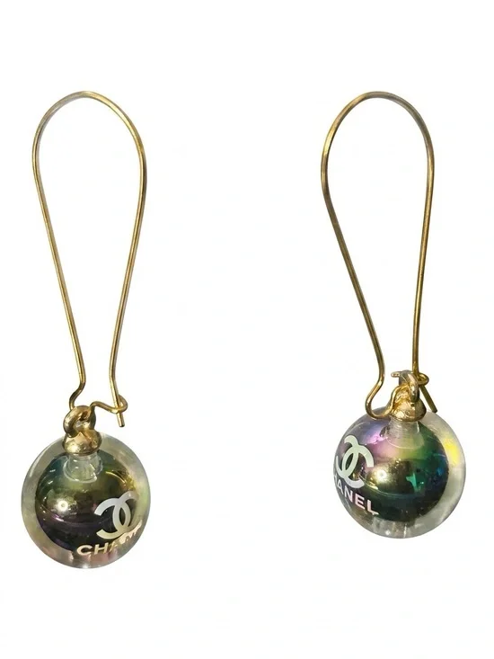 Gold Drop Earrings with Iridescent Multicolor Globe