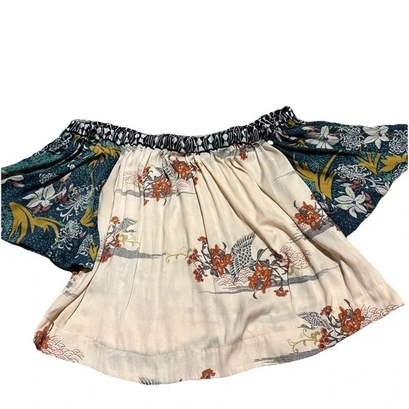 Free People‎ Women's XS Rockin Rochelle crop blouse Off The Shoulder Cream Multi