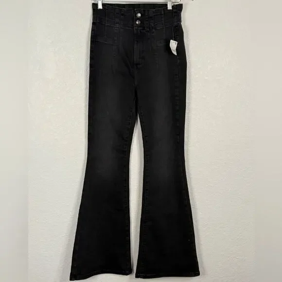 NWT Free People Jayde High Rise Flare leg black jeans Boho Gypsy Festival Hippie
