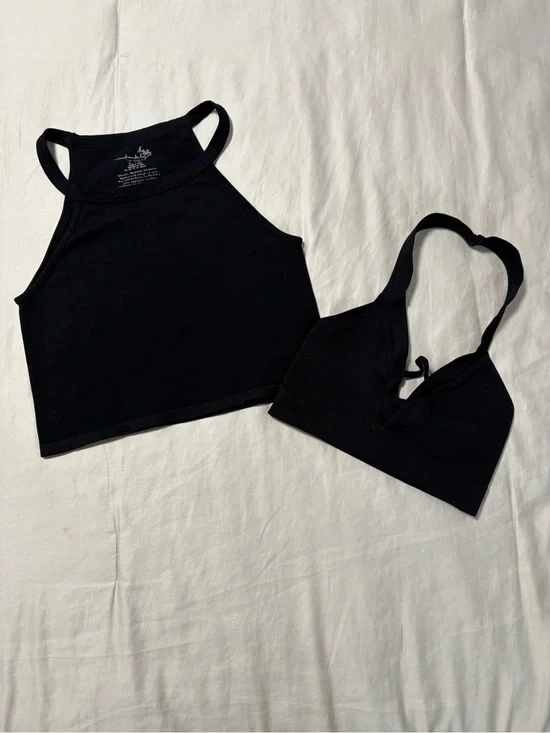 Free People Black Ribbed Crop Top Duo