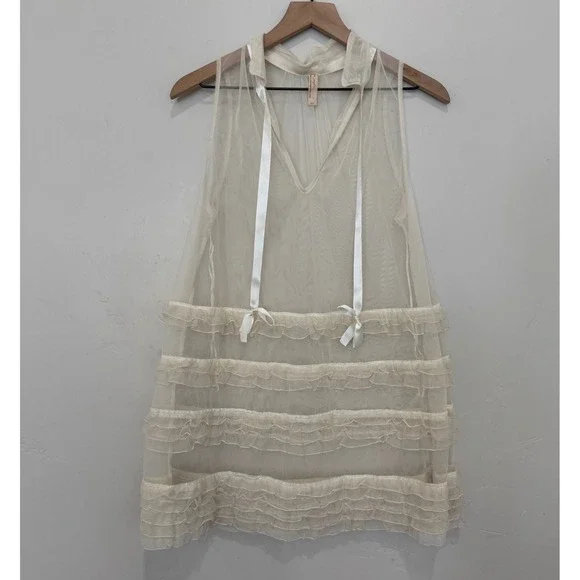 Free People Rare Sheer Mesh Ruffle Mini Slip Dress Ivory Coquette Fairy S Indie