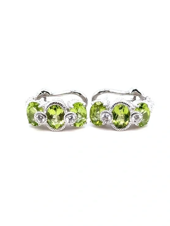 Judith Ripka‎ Peridot Three-Stone Sterling Earrings - Lime Green
