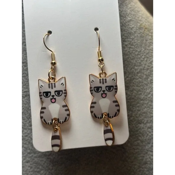 #44. Tabby Cat Dangle Earrings