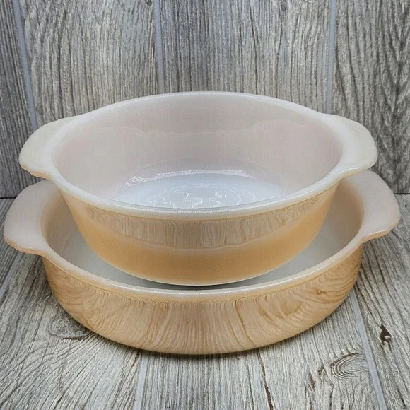 Vintage Anchor Hocking Fire King Peach Lustre 1 Qt Casserole & 8 Inch Pan Set