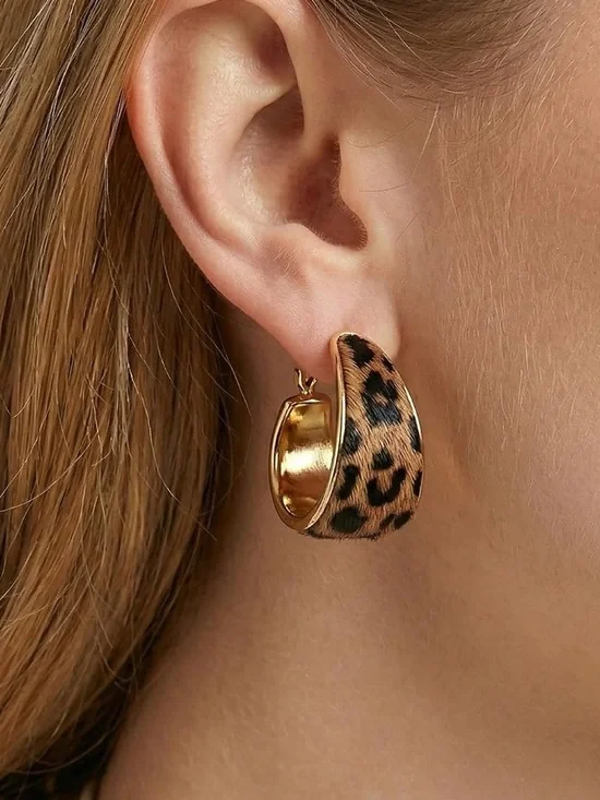 Anthropologie Leopard-Print Gold Hoop Earrings