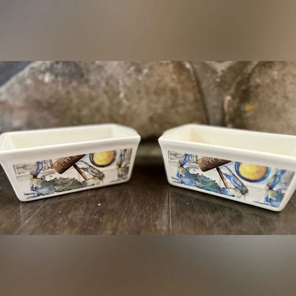 Nantucket Ceramic Blue Crab Mini Loaf Bread Baking Pan, Set of 2