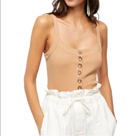 Free‎ People Bridgette Tank Camel Ribbed Button Front Nude Size Large